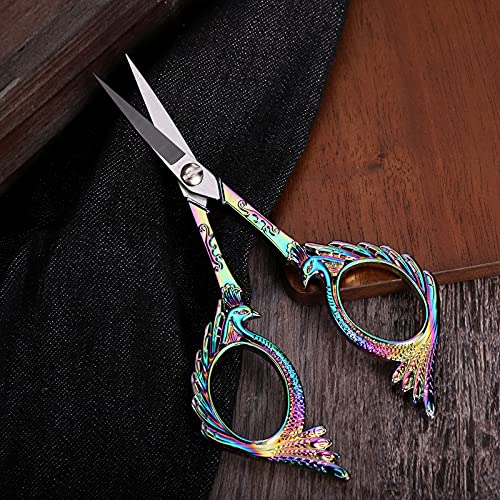 YOUGUOM Embroidery Scissors - Small Vintage Sharp Detail Shears for DIY Craft, Sewing, Artwork, Needlework Yarn, Fabric Cutting, Thread Snips, 5in Rainbow Peacock Style