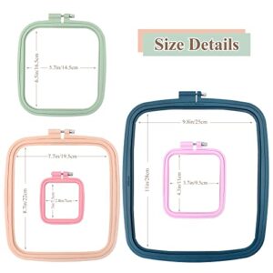 ZOCONE 5Pcs 5 Size Square Embroidery Hoops, ABS Plastic Embroidery Hoops Cross Stitch Hoops Embroidery Frames for Sewing, Needlework, Embroidery Projects (Size-3", 4.3", 6.5", 8.7", 11")