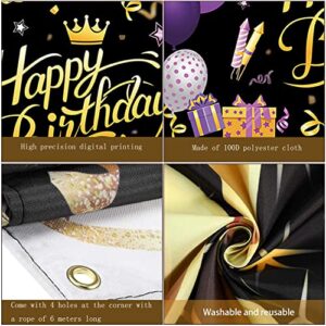 Lovyan Happy Birthday Backdrop Banner Extra Large Fabric Purple Gold Sign Poster Photo Booth Background for Men Women Birthday Anniversary Party Decoration Supplies, 71 x 43.3 Inch (Crown)