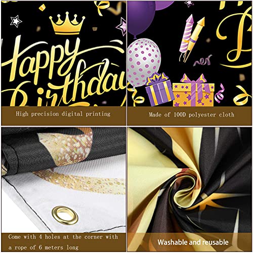 Lovyan Happy Birthday Backdrop Banner Extra Large Fabric Purple Gold Sign Poster Photo Booth Background for Men Women Birthday Anniversary Party Decoration Supplies, 71 x 43.3 Inch (Crown)