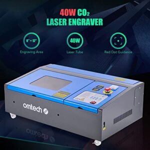 OMTech 40W Laser Engraver, 8"x12" Desktop K40 Laser Engraving Machine, 200x300 Laser Etching Machine with Red Dot Pointer LCD Panel Software Bundle Water Pump Exhaust Pipe for Wood Acrylic Fabric More