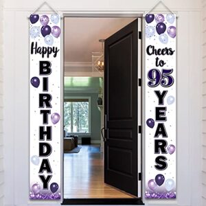 laskyer happy 95th birthday purple door banner – cheers to 95 years old birthday front door porch sign backdrop,95th birthday party decorations.