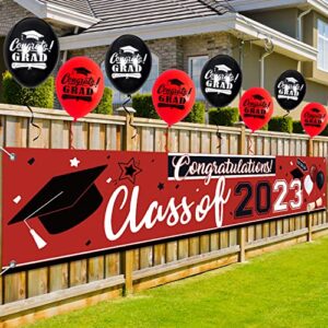 graduation decorations 2023 banner red and black class of 2023 graduation party large congratulations backdrop and 8pcs congrats grad balloons for college graduation party decorations 2023(red)