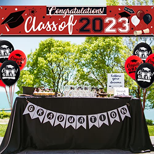 Graduation Decorations 2023 Banner Red and Black Class of 2023 Graduation Party Large Congratulations Backdrop and 8pcs Congrats Grad Balloons for College Graduation Party Decorations 2023(red)