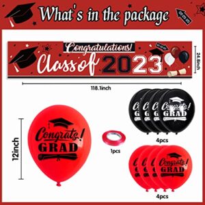 Graduation Decorations 2023 Banner Red and Black Class of 2023 Graduation Party Large Congratulations Backdrop and 8pcs Congrats Grad Balloons for College Graduation Party Decorations 2023(red)