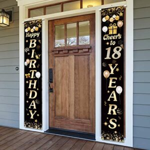 Happy Birthday Cheers to 18 Years Black Gold Yard Sign Door Banner 18th Birthday Decorations Party Supplies