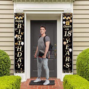 Happy Birthday Cheers to 18 Years Black Gold Yard Sign Door Banner 18th Birthday Decorations Party Supplies