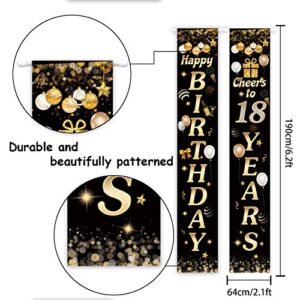 Happy Birthday Cheers to 18 Years Black Gold Yard Sign Door Banner 18th Birthday Decorations Party Supplies