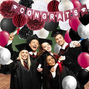 Graduation Decorations 2023 Maroon Grad Burgundy Silver Black Maroon Grad Burgundy Silver Black Balloon Congrats Banner 2023 Burgundy Graduation Party Supplies