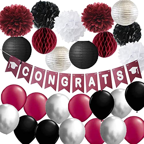 Graduation Decorations 2023 Maroon Grad Burgundy Silver Black Maroon Grad Burgundy Silver Black Balloon Congrats Banner 2023 Burgundy Graduation Party Supplies