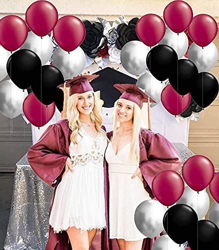 Graduation Decorations 2023 Maroon Grad Burgundy Silver Black Maroon Grad Burgundy Silver Black Balloon Congrats Banner 2023 Burgundy Graduation Party Supplies