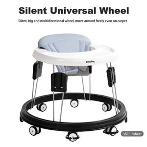 Quocdiog Baby Walker,Multi-Function Activity Center Anti-Rollover Toddler Walker,Foldable Adjustable 9 Height,High Back Padded Seat-Suitable for All Terrains for Baby Boys and Girls 6-18Months(Black)