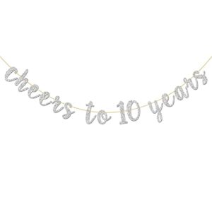 innoru glitter silver cheers to 10 years banner – child 10th birthday sign bunting 10th wedding anniversary party bunting decoration