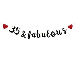xiaoluoly black 35 & fabulous glitter banner,pre-strung,35th birthday / wedding anniversary party decorations bunting sign backdrops,35 & fabulous