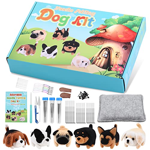 UOOU Needle Felting Kit, 61 Pcs Felt Dog Dolls Needle Felting Set with Felting Needles, Wool Roving, Felting Pad, Instruction Manual, Felting Beginner Tools for Felted Animal Needle Felting Supplies