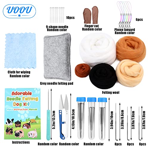 UOOU Needle Felting Kit, 61 Pcs Felt Dog Dolls Needle Felting Set with Felting Needles, Wool Roving, Felting Pad, Instruction Manual, Felting Beginner Tools for Felted Animal Needle Felting Supplies