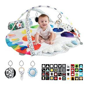 ladida stage-based baby play gym – 4 zone sensory & motor skills development activity gym – large 45″ padded palette play mat for newborn to toddler with stem based toys, textures, learning cards