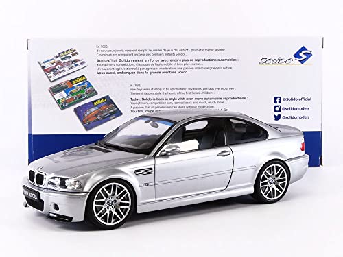 Solido S1806503 1:18 2003 BMW E46 CSL Coupe-Silver Grey Collectible Miniature car