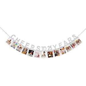 glitter silver cheers to 25 years photo banner – 25th birthday sign bunting 25th marriage anniversary birthday milestone anniversary party photo banner decoration
