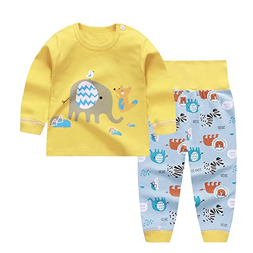 EIAY Shop Toddler Little Girl Boy 2 Piece High Waisted Cartoon Animals Cotton Pant Sets Long Sleeve Shirt and Jogger Sweatpants Elephant 3-9 Months