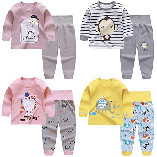 EIAY Shop Toddler Little Girl Boy 2 Piece High Waisted Cartoon Animals Cotton Pant Sets Long Sleeve Shirt and Jogger Sweatpants Elephant 3-9 Months