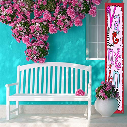 Whaline Happy Valentine's Day Porch Sign Heart Love Hanging Door Sign Red Pink Valentine Banner for Holiday Home Indoor Outdoor Wall Door Garden Party Decoration Supplies