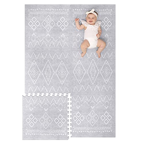 Lillefolk Stylish Foam Play Mat for Baby. Soft, Thick, Non-Toxic Playmat, Covers 6 ft x 4 ft, Interlocking Puzzle Tiles for Tummy Time and Crawling (Gray)