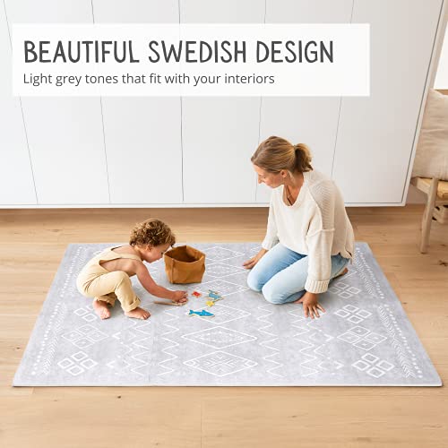 Lillefolk Stylish Foam Play Mat for Baby. Soft, Thick, Non-Toxic Playmat, Covers 6 ft x 4 ft, Interlocking Puzzle Tiles for Tummy Time and Crawling (Gray)