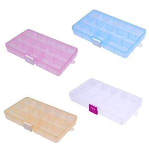 edoblue 4 pack multicolor plastic jewelry organizer box – 15 grids plastic storage containers with removable dividers for art and crafts