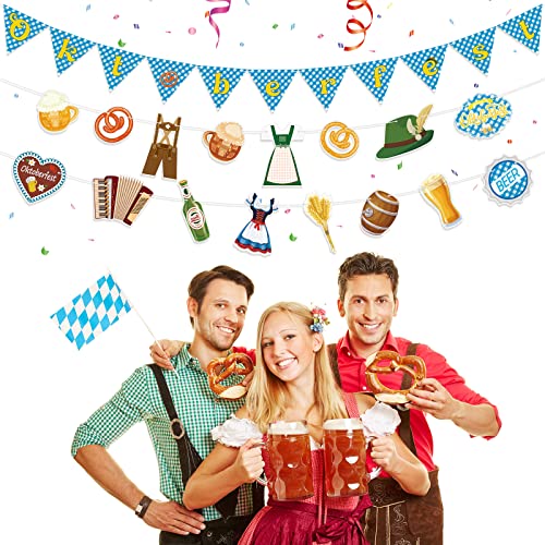 Hotop 4 Pieces Oktoberfest Decorations Flag Banner Oktoberfest Garland Set Bavarian Flag Bavarian Pennant Banner for Oktoberfest Party Supplies Bavarian Themed Party Favors Backdrop Booth Photo Prop