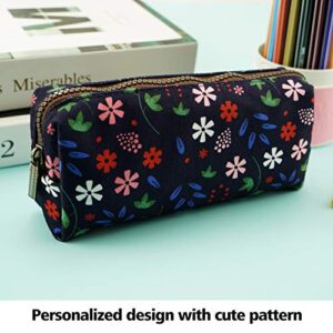 LParkin Floral Pencil Case Capacity Canvas Pen Gadget Bag Box Pouch Stationary Teacher Gift Case Makeup Cosmetic Bag