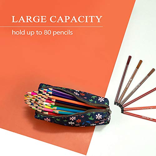 LParkin Floral Pencil Case Capacity Canvas Pen Gadget Bag Box Pouch Stationary Teacher Gift Case Makeup Cosmetic Bag