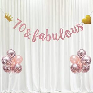 70 & fabulous Banner, Pre-Strung, No Assembly Required, Funny Rose Gold Paper Glitter Party Decorations for 70th Birthday Party Supplies, Letters Rose Gold,ABCpartyland