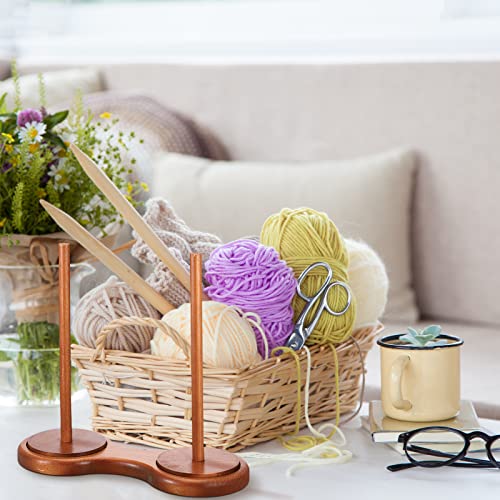 Wooden Double Yarn Ball Holder Yarn Skein Holder with Twirling Sewing Thread Big Base Yarn Holder Dispenser for Crocheting Embroidery Storage DIY Crafts Gift