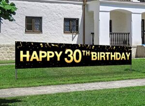 greatingreat large cheers to 30 years banner, black gold 30 anniversary party sign, 30th happy birthday banner(9.8feet x 1.6feet)