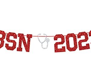 BSN 2023 Banner - Nurse Graduation Bunting Sign, Future Nurse, Medical School Graduation Party Decorations - Red and Silver Glitter