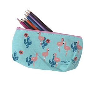 Z ZICOME Set of 3 Flamingo Cactus Canvas Pencil Cases Pen Marker Holders Cosmetic Bags Makeup Pouches Purse Organizer Pouches for School Craft Little Supplies