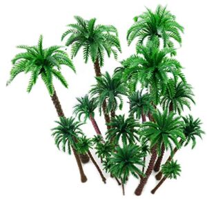 hatisan 20pcs coconut palm model trees/scenery model plastic artificial layout rainforest diorama, building model trees cake topper, model train railways architecture landscape (dark trunk)