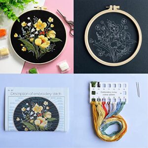 Silentsea Embroidery kit, 3 Sets of Floral Patterns for Beginners, with Hoops, Embroidery Cloth, Needles, Embroidery Thread and Other Tools