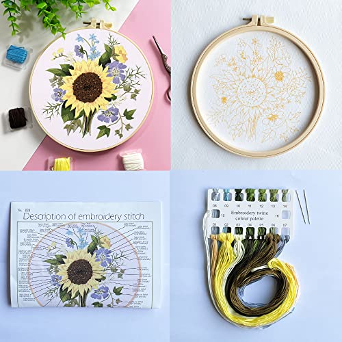 Silentsea Embroidery kit, 3 Sets of Floral Patterns for Beginners, with Hoops, Embroidery Cloth, Needles, Embroidery Thread and Other Tools