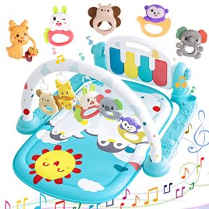 doublevillages baby play gym mats, funny play piano gym with music and lights, baby gyms play mats for sensory exploration and motor skill development, musical activity center for infants toddlers