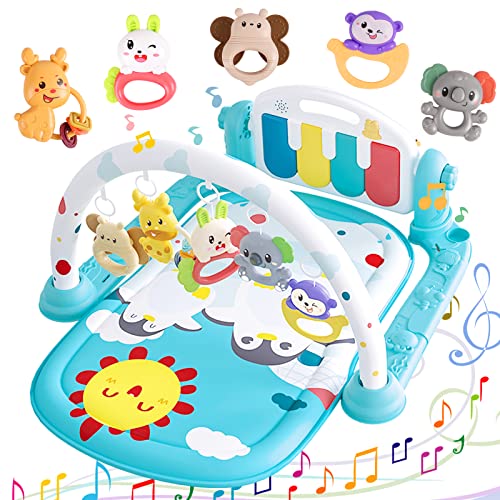 DoubleVillages Baby Play Gym Mats, Funny Play Piano Gym with Music and Lights, Baby Gyms Play Mats for Sensory Exploration and Motor Skill Development, Musical Activity Center for Infants Toddlers