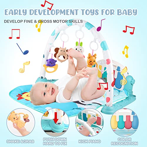 DoubleVillages Baby Play Gym Mats, Funny Play Piano Gym with Music and Lights, Baby Gyms Play Mats for Sensory Exploration and Motor Skill Development, Musical Activity Center for Infants Toddlers