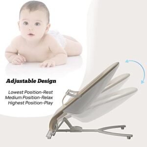 Baby Bouncers for Infants, Portable Bouncer Seat for Babies, Portable Baby Rocker with 3-Point Harness, Portable Rocker with Mesh Fabric and Babies Soothing Vibrations (Khaki)