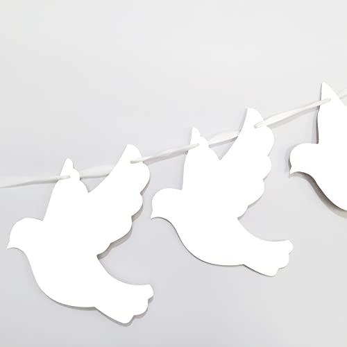 White Pigeon Baptism Banner First Holy Communion Decorations Baby Shower Party Decor for Boys Girls