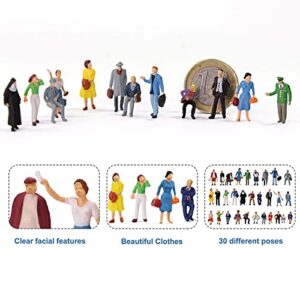 HO Scale 1:87 Standing Seated Passenger People Painted Figures for Model Train Layout (30PCS)