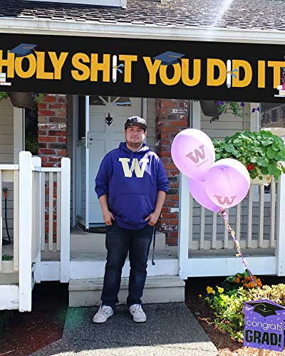 Holy Shit You Did It Large Banner, 2022 Graduate Banner, Black Funny Graduation Lawn Sign Porch Sign, Graduation Party Decorations, Indoor Outdoor Backdrop 8.9 x 1.6 Feet