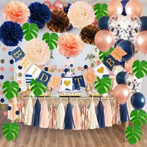 bridal shower decorations navy champagne qian’s party navy peach champagne confetti ballons /bride to be banner navy coral , hen party engagement banner rose gold bachelorette party decorations