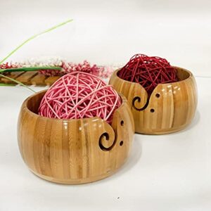 Smala Handmade Knitting Yarn Storage Bowl Crocheted Organizer Bowls Round Wooden Handmade Knitting Accessories,A