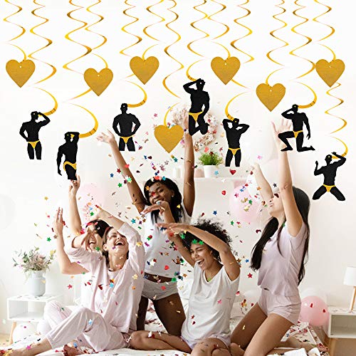 Bachelorette Party Decorations Supplies, 14Pcs Male Stripper & Heart Hanging Swirls, Dirty Naughty Bachelorette Party Bridal Shower Hen Party Supplies for Adult(Gold)